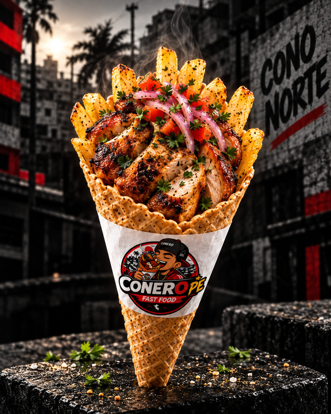 Cono de pollo a la brasa